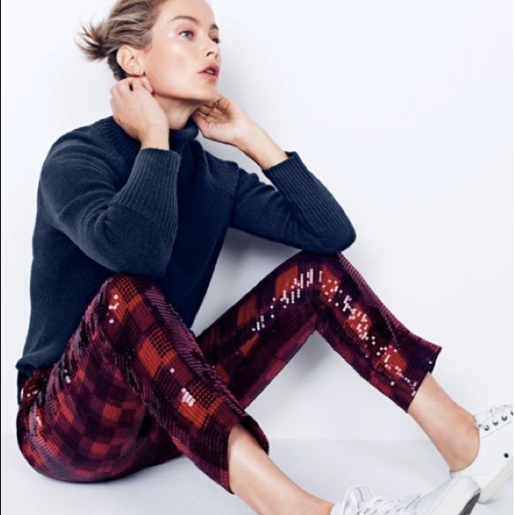 sequin plaid pants